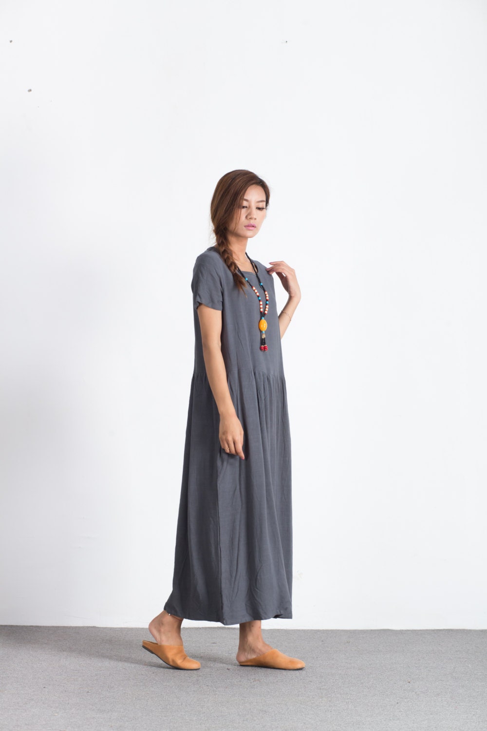 Women's Short Sleeves Summer maxi Dress Loose Linen Dress | Etsy