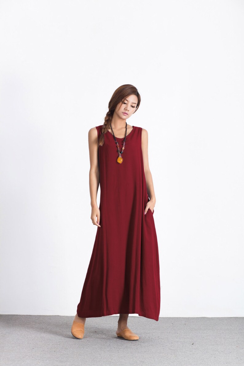 Women linen dress Sleeveless Dresses with pockets Summer maxi Etsy