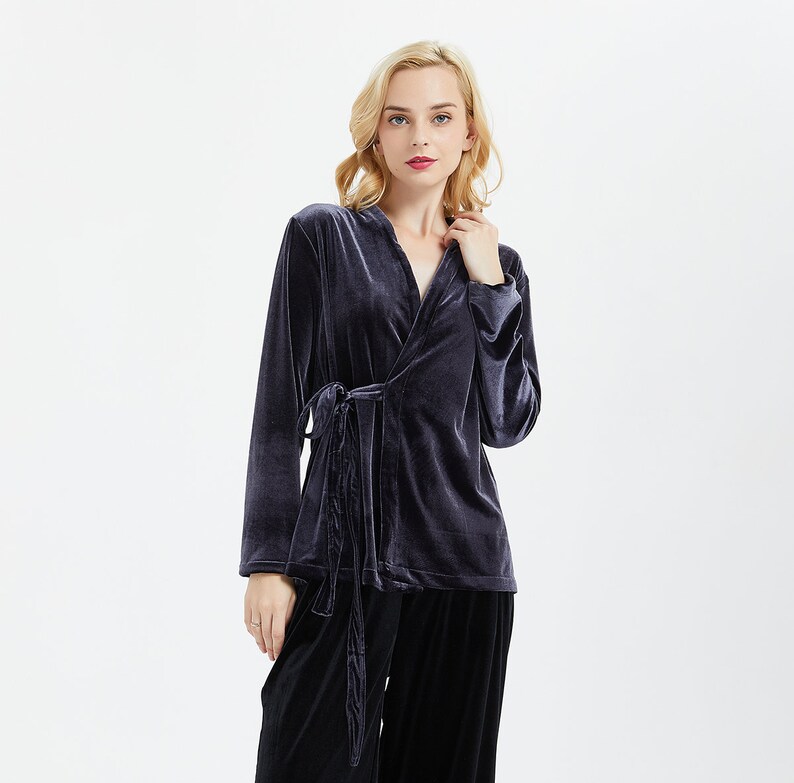 Women's velvet short robe long sleeve wrap Velvet Blouse Winter Top loose tunic plus size top women coat clothing R15 image 1