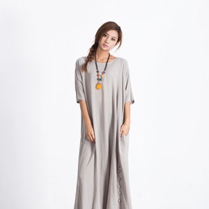 Damen Leinen Kleid Kurzärmeliges Sommer Maxikleid loses Leinen Baumwollkleid plus Size Kleidung Kaftan Großformat Kleid A55 Bild 2