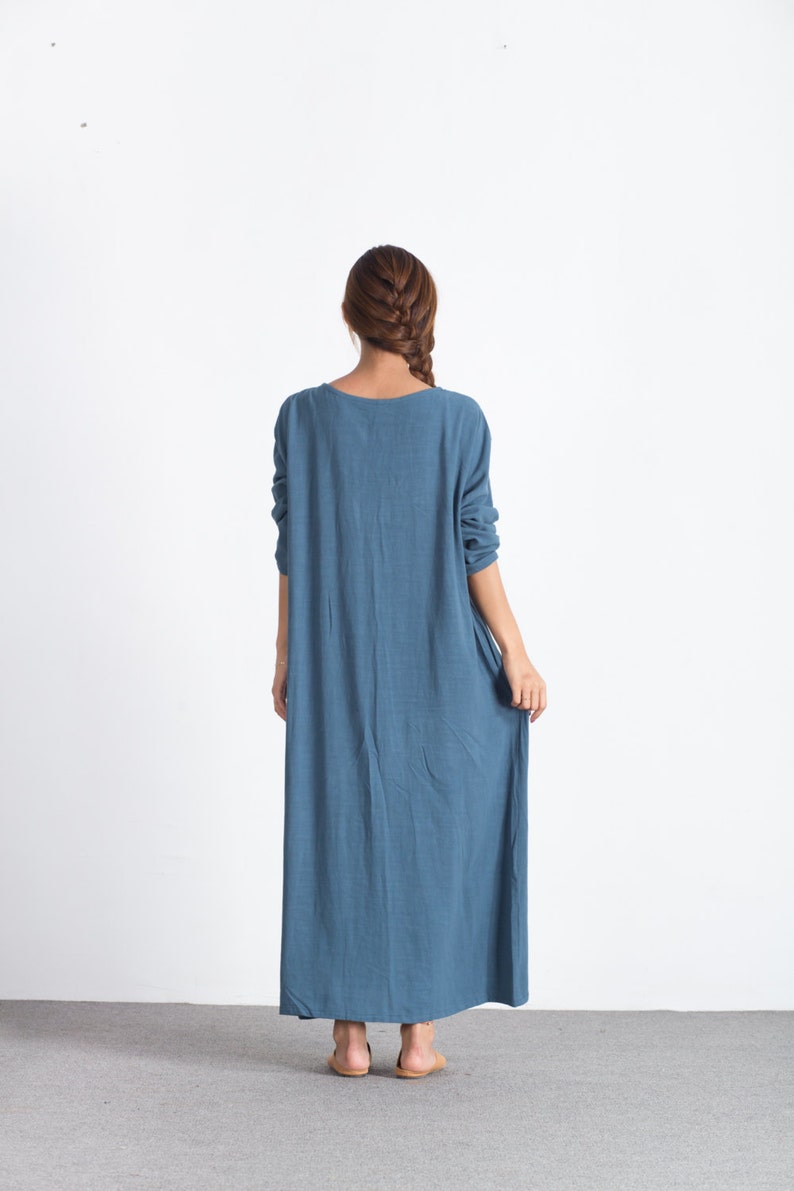 Women Linen Dress Long Sleeve Maxi Dresses Loose Kaftan Dress | Etsy