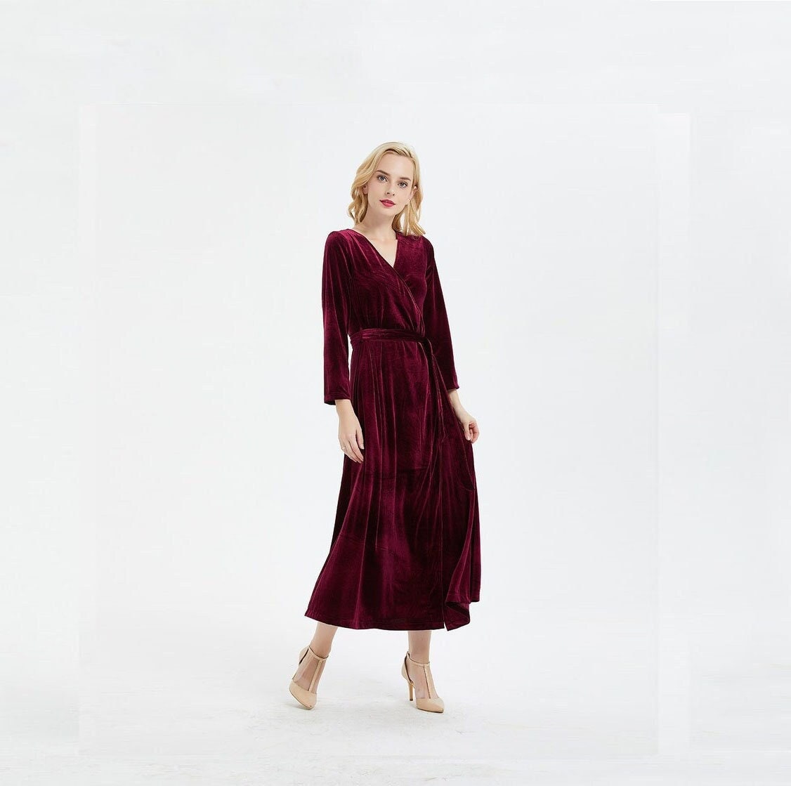 burgundy wrap dress maxi