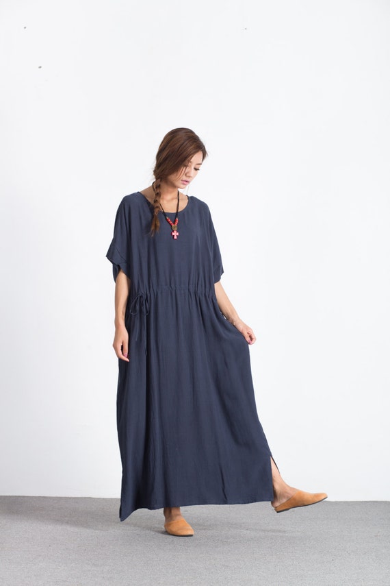 Women linen dress short sleeve maxi dress Oversize loose | Etsy