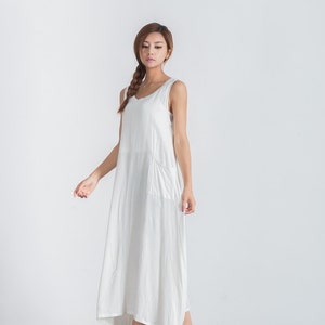 Women's Linen Dress Sleeveless Linen Tank Dress Long Maxi Dress Loose Casual Oversize Tunic Plus Size Clothing Large Size Beach Dress A112 image 4