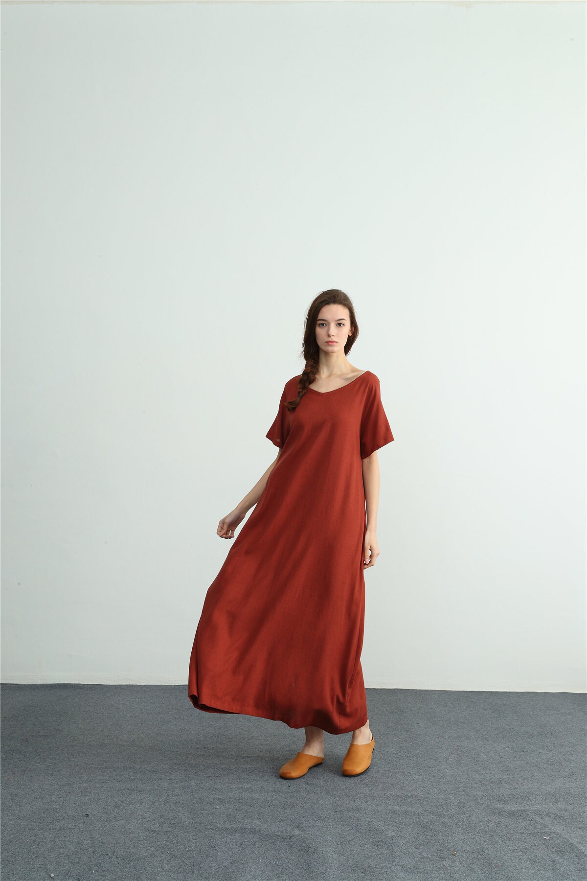 Linen Dress for Women Short Sleeves Summer Maxi Dresses Loose | Etsy
