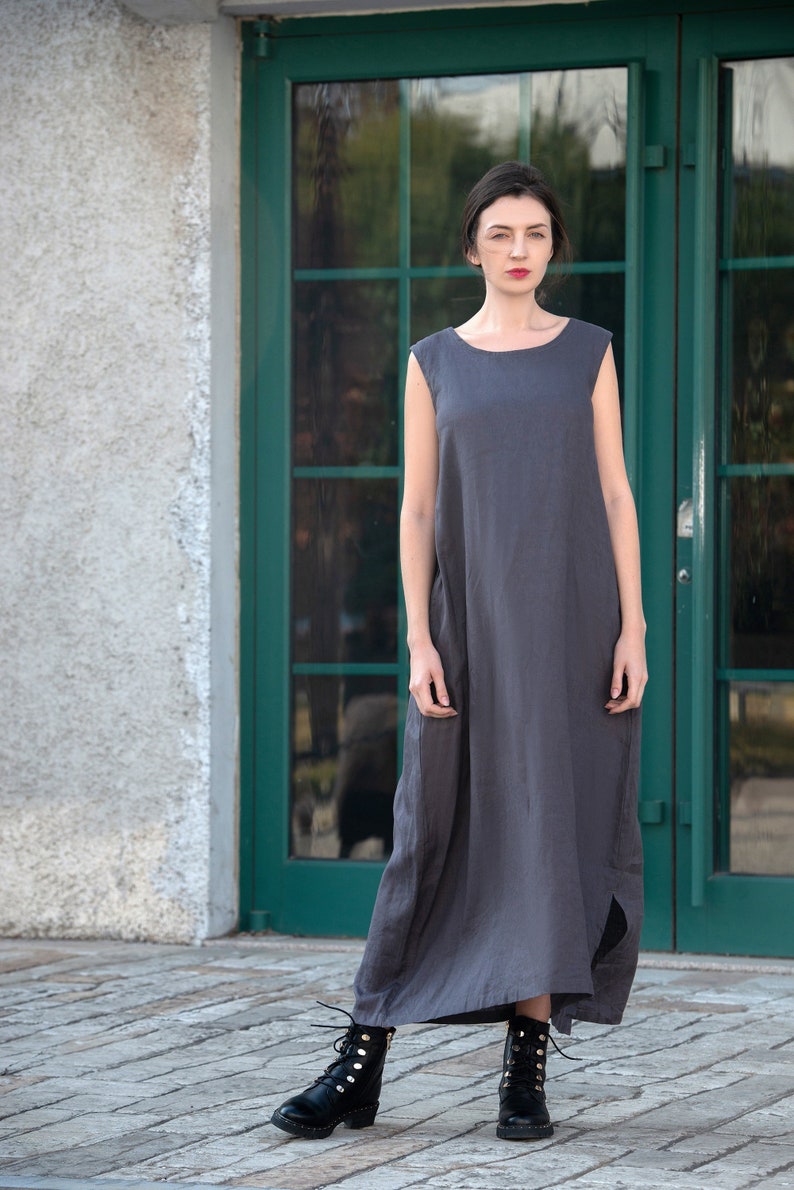 Women linen tank dress, Sleeveless linen dress,Loose Casual oversized plus size clothing, Summer linen maxi Dress, long robe beach dress 23 image 1