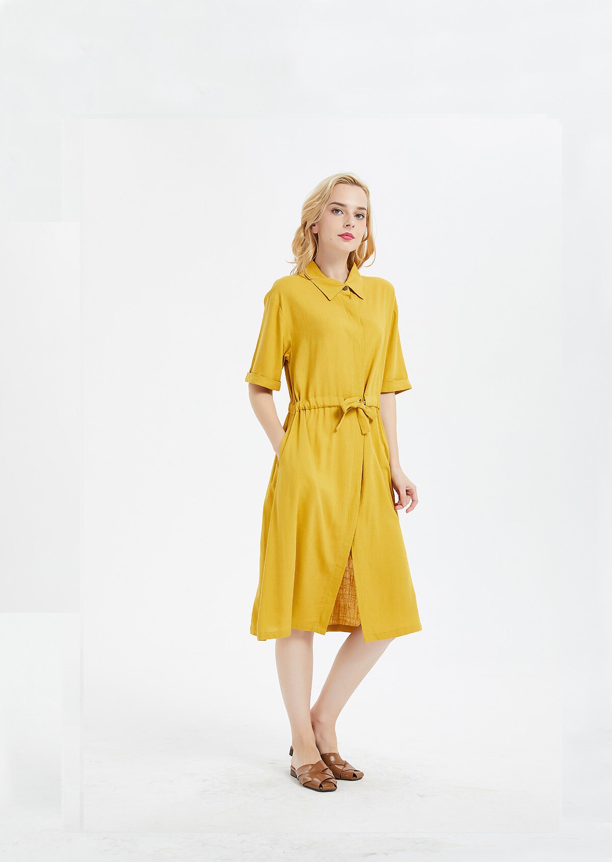Navy | Womens Linen Pocket Tunic Dress | WoolOvers UK