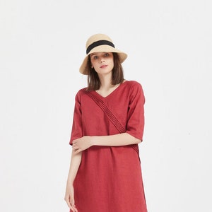 Women linen dress summer loose casual soft linen dress oversized linen midi dress shift dress pure linen tunic dress plus size clothing X39 image 4