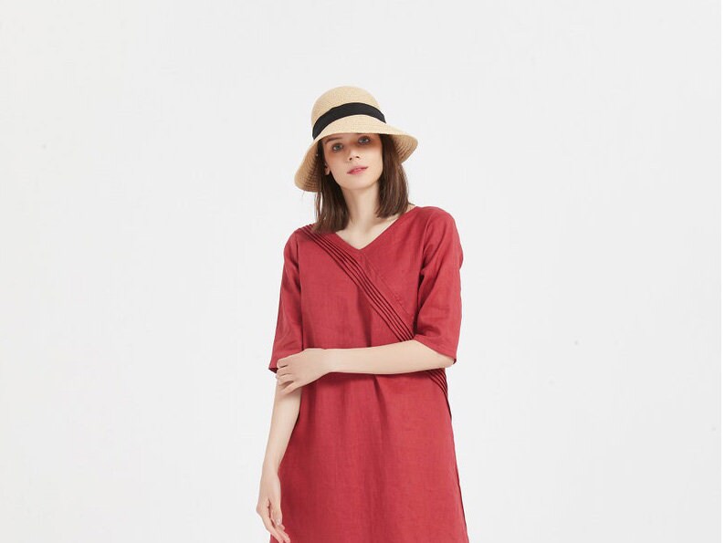 Women linen dress summer loose casual soft linen dress oversized linen midi dress shift dress pure linen tunic dress plus size clothing X39 image 4