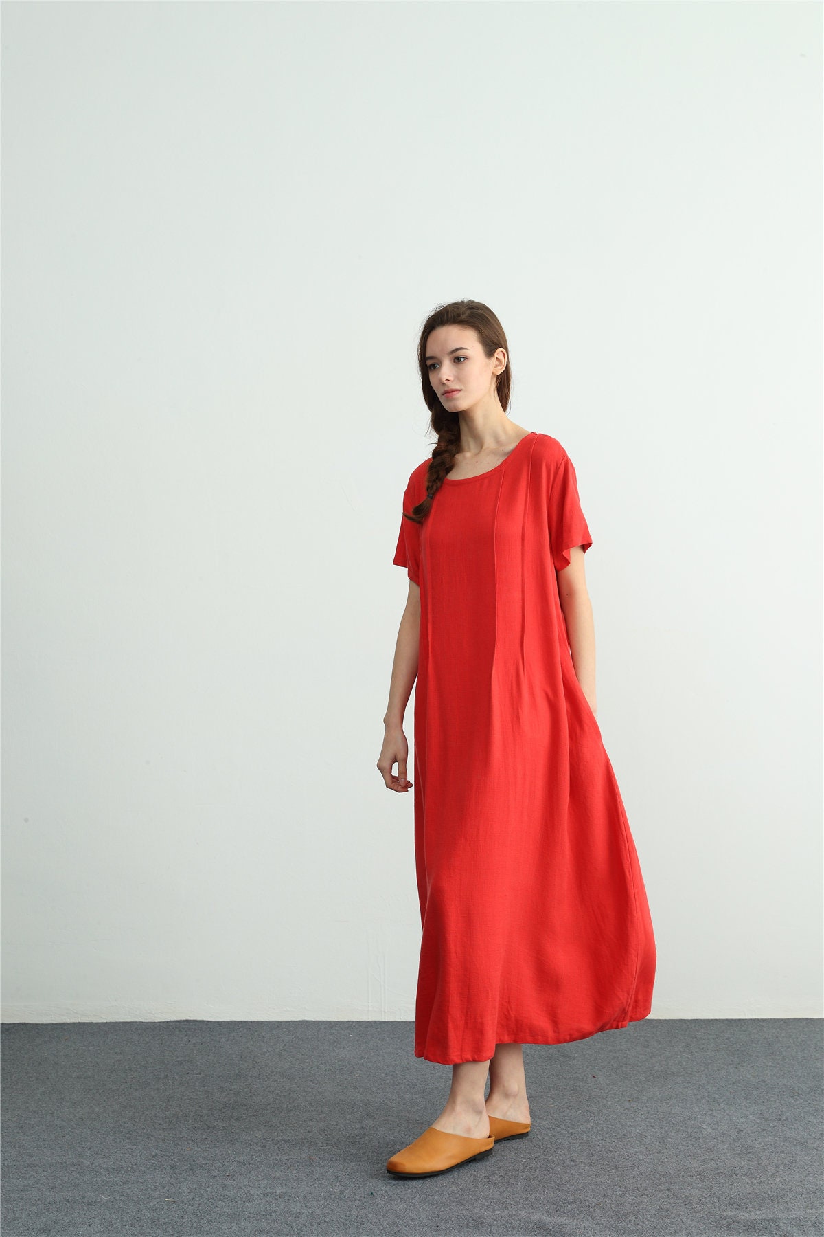Women's Linen Maxi Dress Short Sleeves Summer Cotton Linen | Etsy