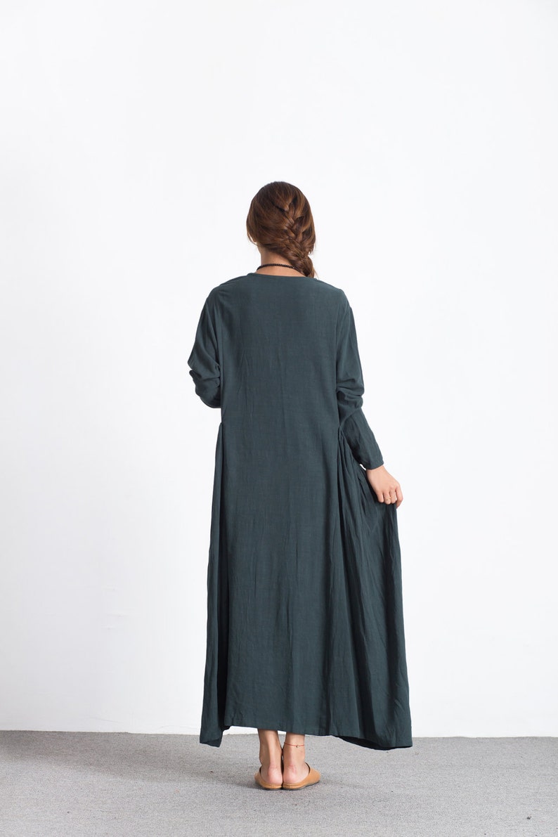 Linen dresses with pockets women long sleeve maxi dress Autumn | Etsy