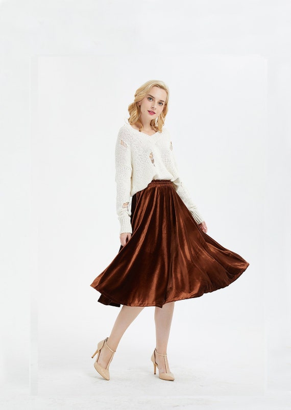 Women's Velvet Skirt 1950s A-line Velvet Skirt Elastic - Etsy Sweden