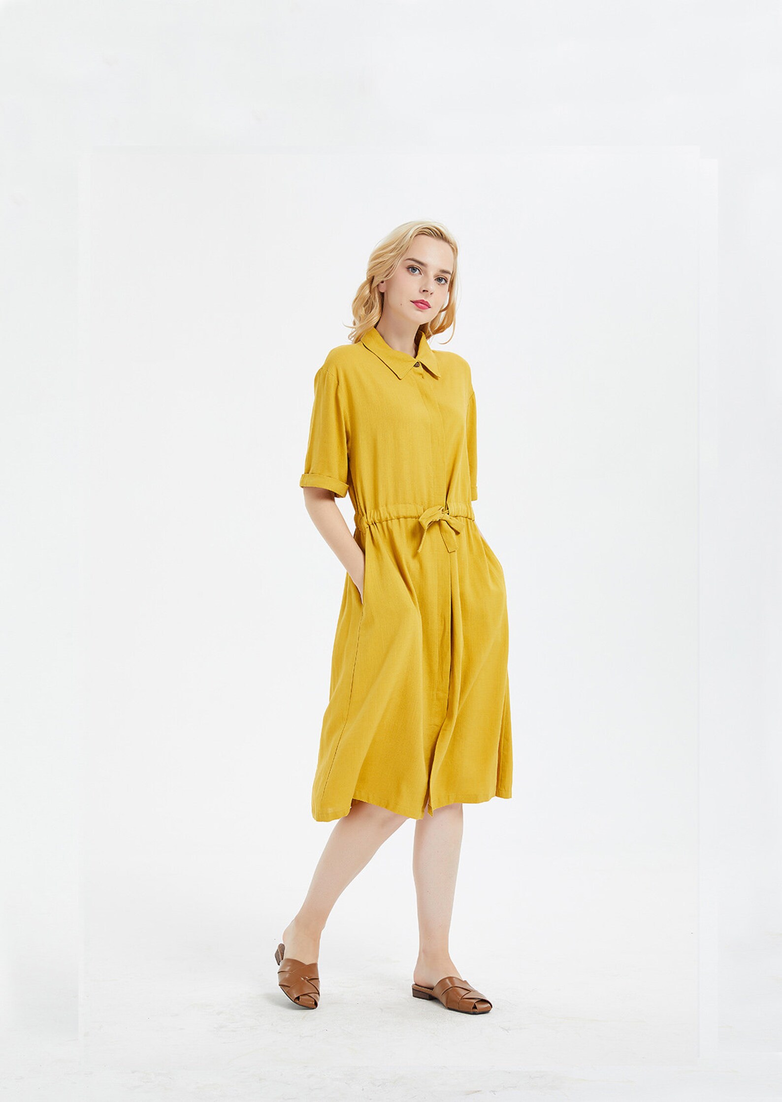 Hot Coral | Womens Linen Pocket Tunic Dress | WoolOvers UK