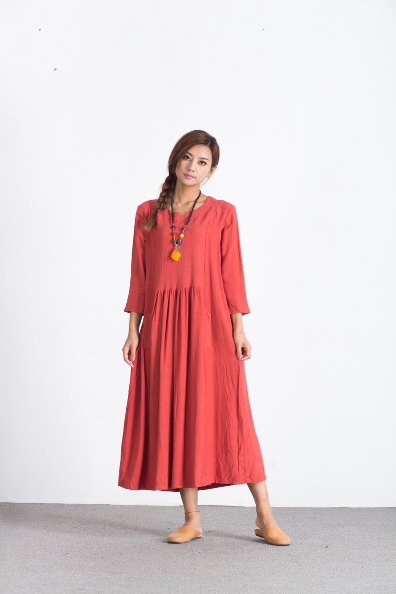 Vestidos de lino para mujer 3/4 manga maxi vestido lino | Etsy México