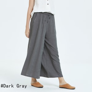 50% SALE Women's loose Cotton linen Pants Wide Leg Pants Cropped Pants Linen Culottes large size trousers plus size pants A117 image 8