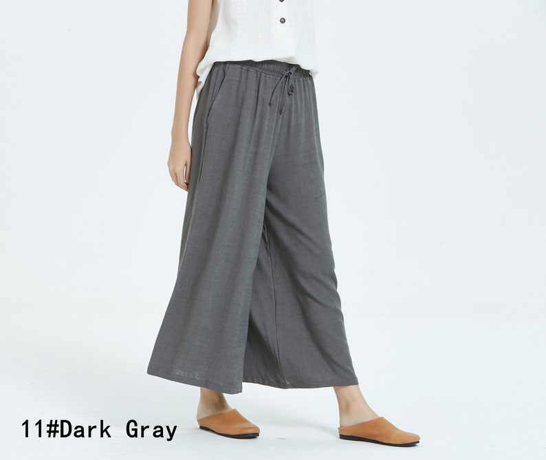 50% SALE Women's loose Cotton linen Pants Wide Leg Pants Cropped Pants Linen Culottes large size trousers plus size pants A117 image 8