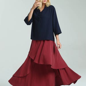 Women's cotton linen skirt High waist skirt elastic waist skirt pleated skirt linen maxi skirt loose casual skirt plus size skirt A121 image 2