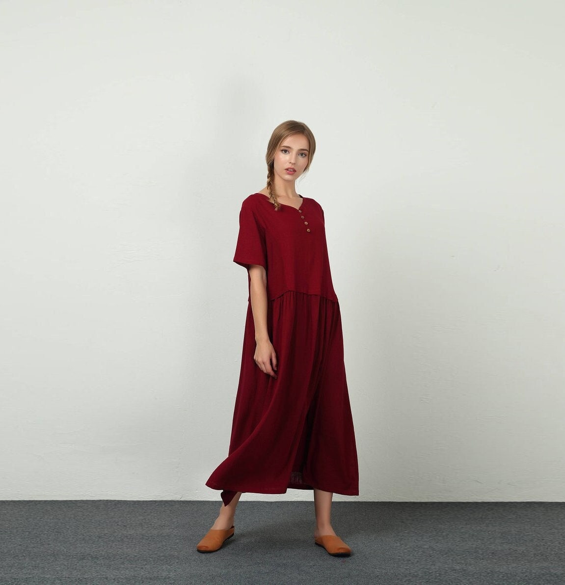 Linen Dress Short Sleeve Women Dresses Plus Size Dress Cotton - Etsy