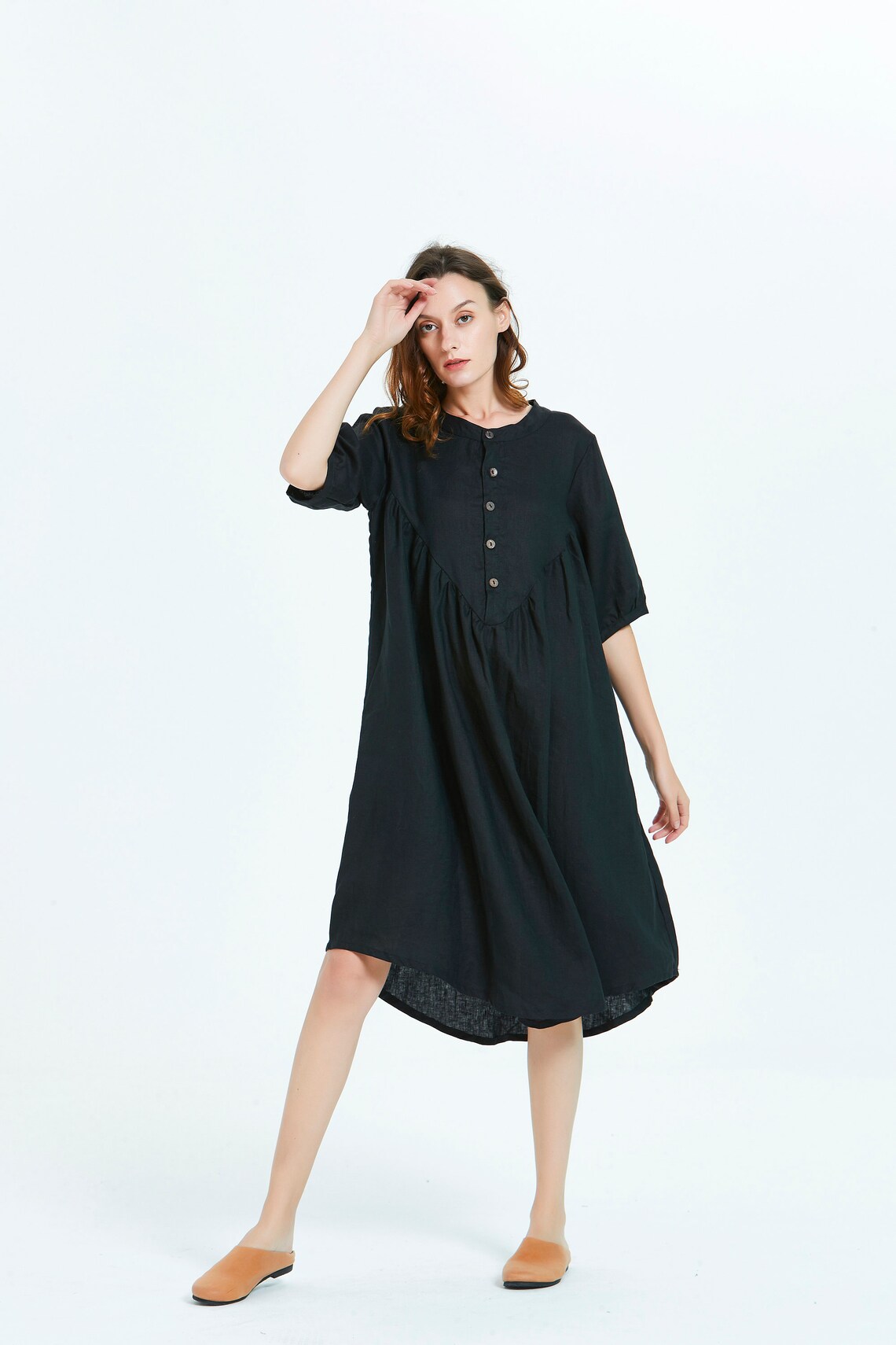 Linen dress with pockets Short sleeve summer Dress with Etsy