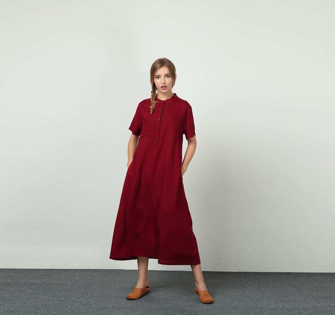Women's Linen Maxi Dress Short Sleeves Summer Dresses Cotton Linen ...