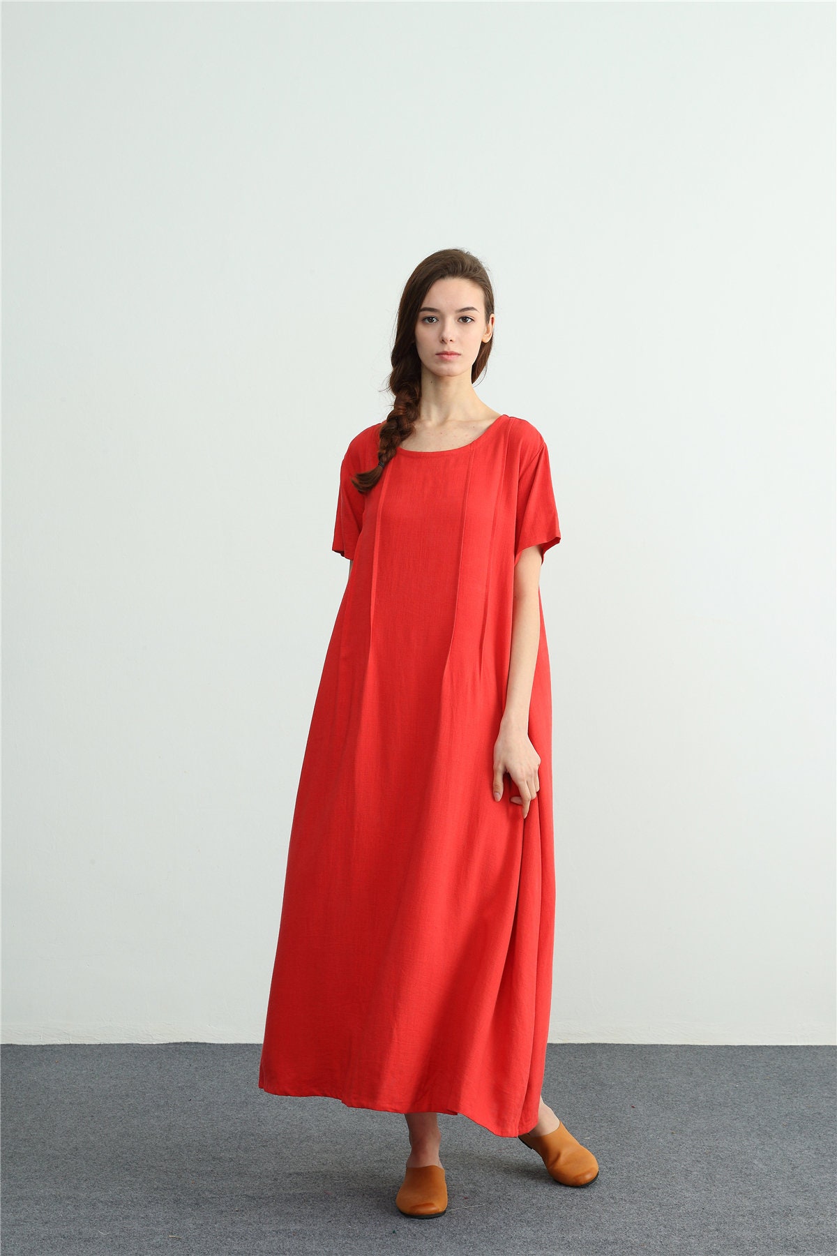 Women's Linen Maxi Dress Short Sleeves Summer Cotton Linen | Etsy