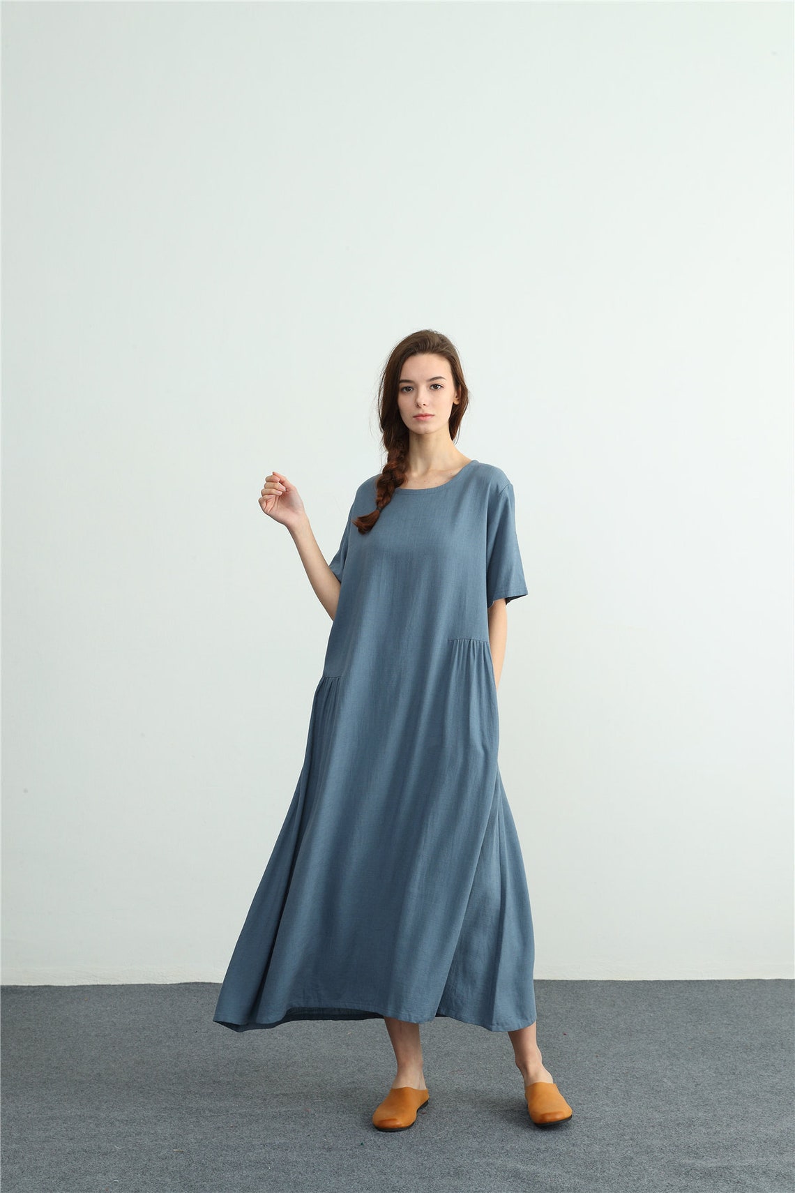 Women's loose linen cotton kaftan maxi dress Short Sleeves Etsy