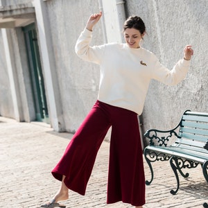Women Wool Pants Loose High Waist Pants Wide Leg Pants Soft Casual Large Size Trousers Oversized Skirt Pants With Pockets Red Long Pants S18 image 3