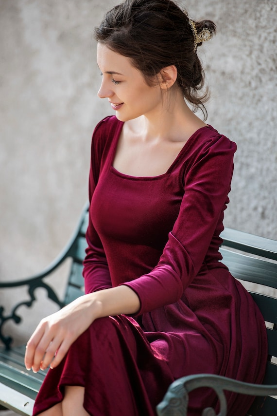 midi burgundy velvet dress