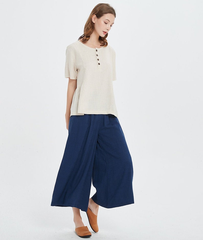 Women trousers wide leg loose soft casual loose Large Size Trousers customized Plus Size pants linen trousers casual loose pants A117 image 1