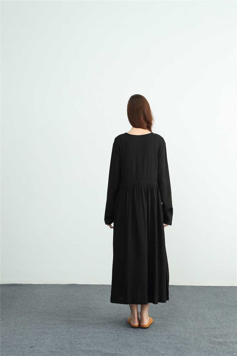 Women/'s linen long sleeves maxi dress Oversize linen Bridesmaid scoop neck dress plus size clothing Loose Kaftan large size dress C18