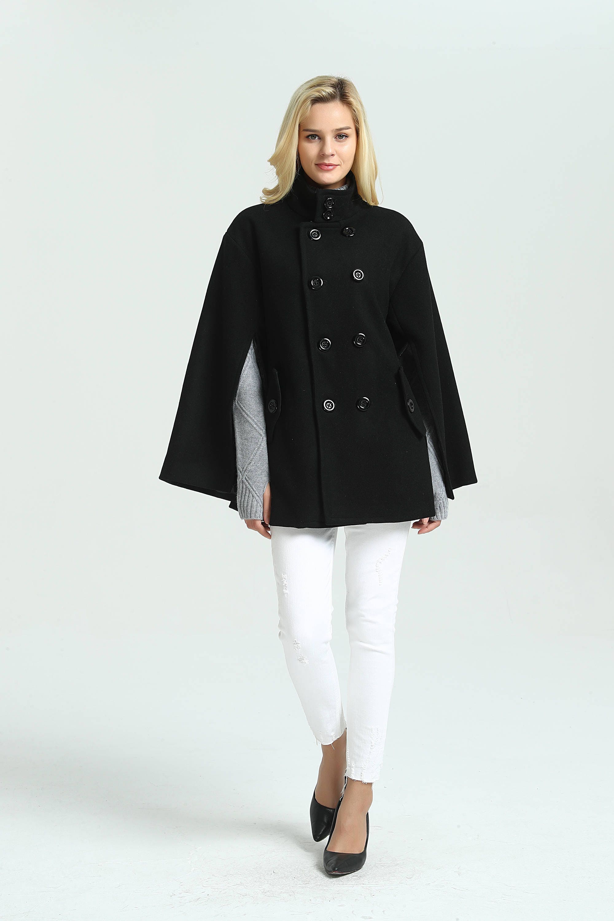 Women's Cloak Coat Outwear Loose Wool Jacket Short Warm | Etsy