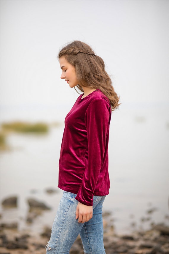 Women's Velvet Tops Long Sleeves Shirt 