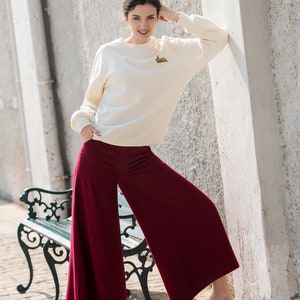 Women Wool Pants Loose High Waist Pants Wide Leg Pants Soft Casual Large Size Trousers Oversized Skirt Pants With Pockets Red Long Pants S18 image 4
