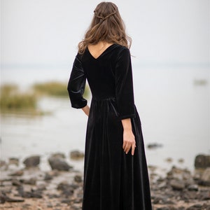 Women's velvet dress 3/4 sleeve Loose Bridesmaid Velvet Dress large size dress velvet kaftan dress prom dress birthday gift holiday gift R18 image 2