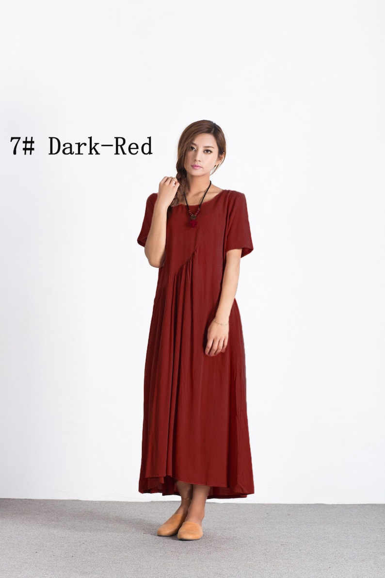 50% SALE, Women linen maxi dress Short Sleeves Summer Linen Dresses Cotton Loose kaftan oversize large women dress plus size clothing A26 image 2