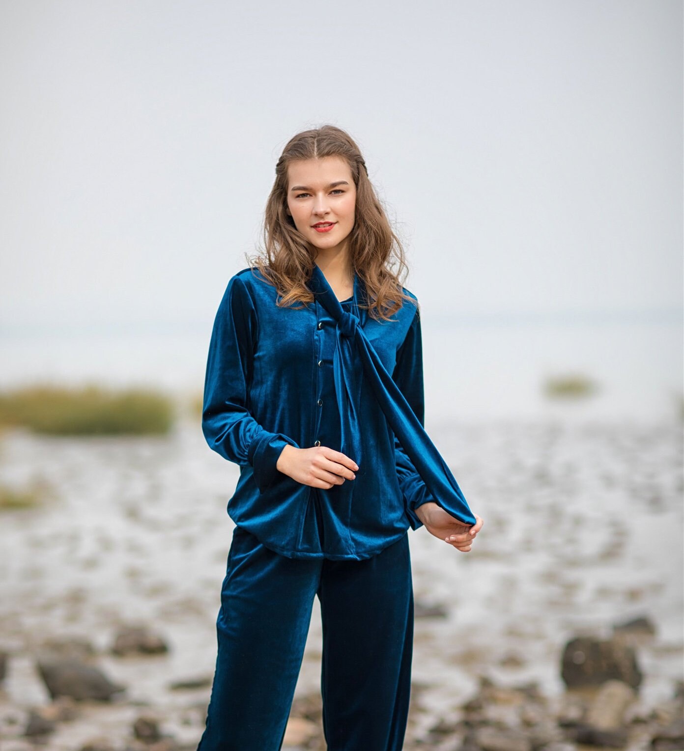 Women's Velvet Shirt Top Long Sleeve 
