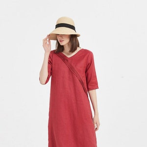 Women linen dress summer loose casual soft linen dress oversized linen midi dress shift dress pure linen tunic dress plus size clothing X39 image 3