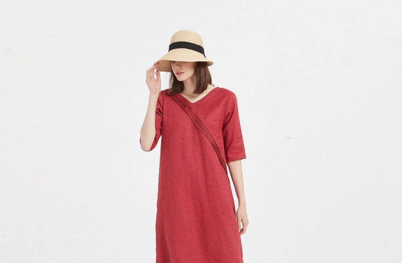 Women linen dress summer loose casual soft linen dress oversized linen midi dress shift dress pure linen tunic dress plus size clothing X39 image 3