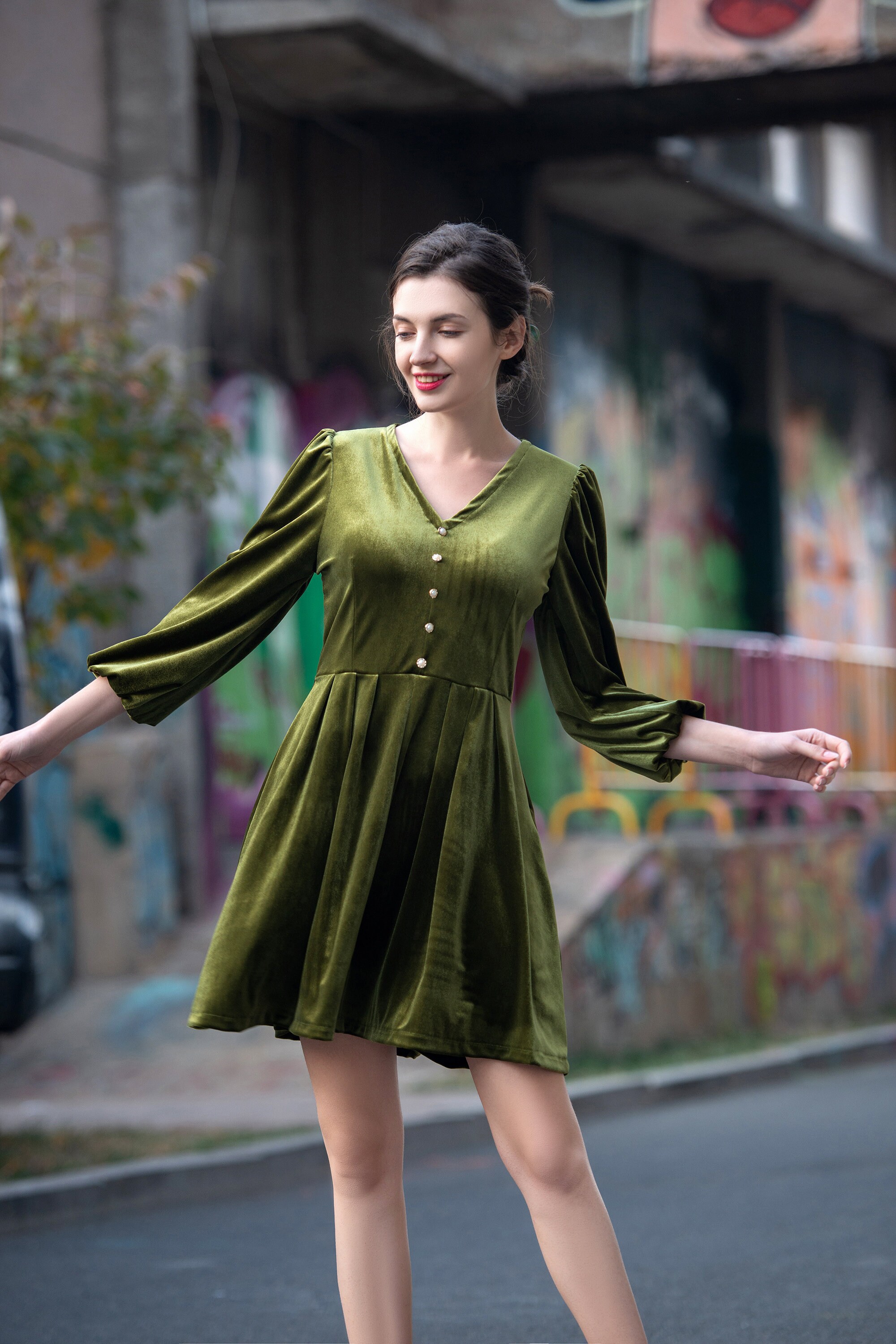 Velvet knee cheap length dress