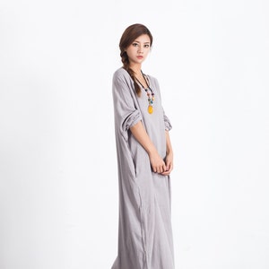 Light Gray Women's Linen Maxi Dress Long Sleeved Cotton - Etsy UK