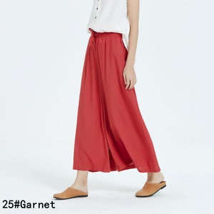 50% SALE Women's loose Cotton linen Pants Wide Leg Pants Cropped Pants Linen Culottes large size trousers plus size pants A117 image 7