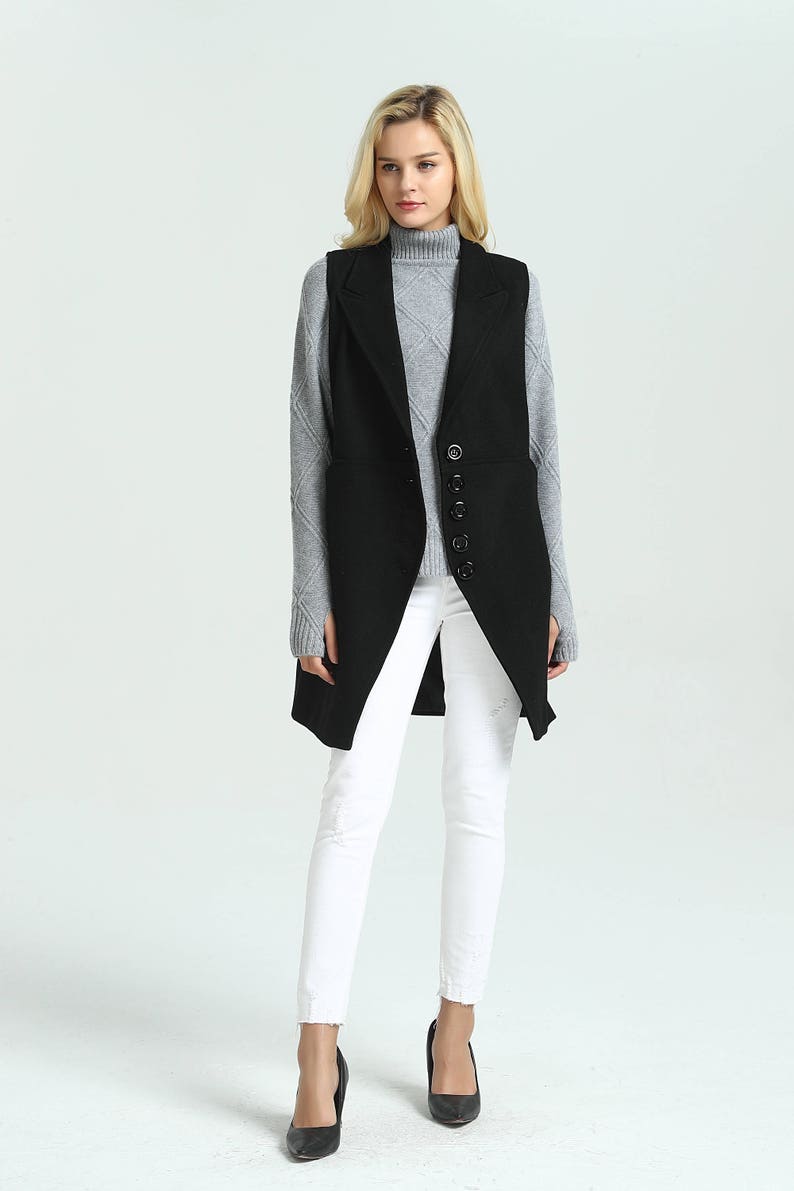 Women's Wool Jacket Coat short sleeveless buttoned coat wool vest loose casual winter lapel wool coat plus size coat M16 image 2