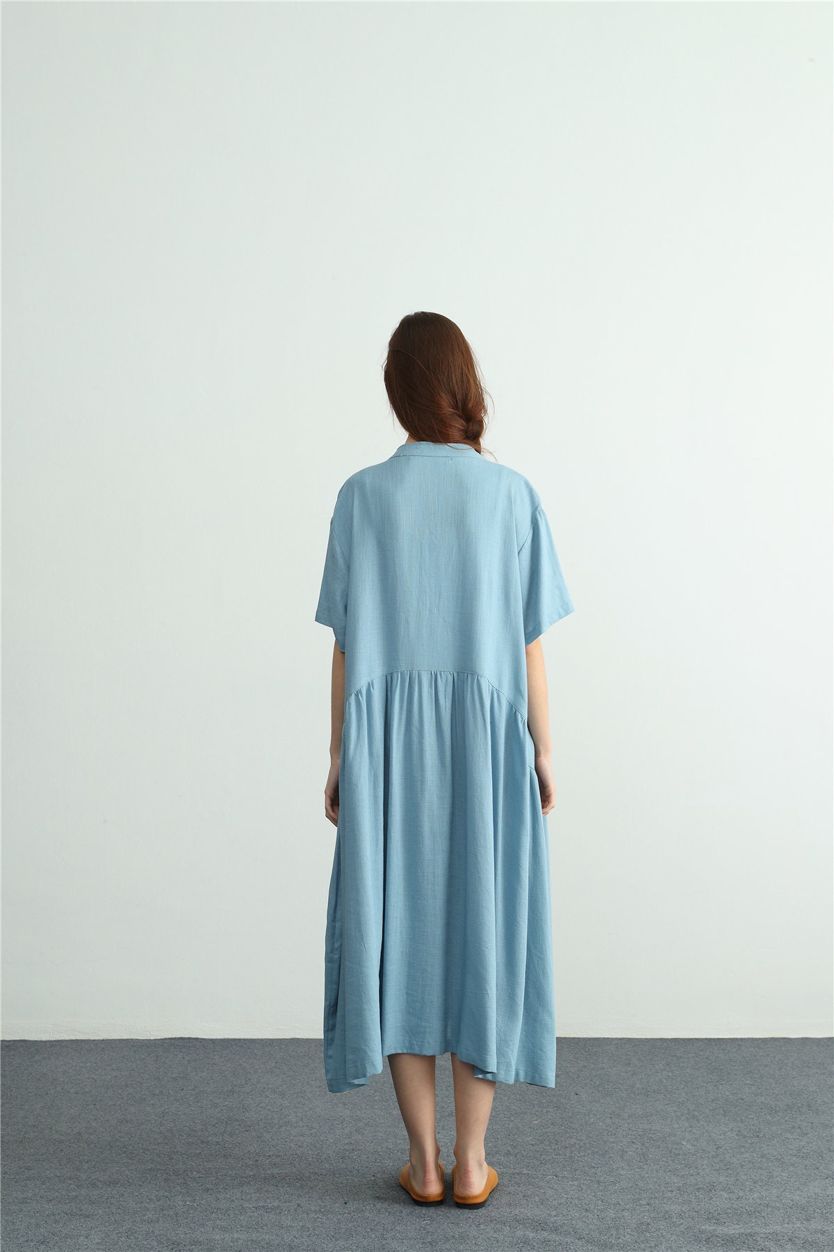 Women's cotton linen kaftan maxi dresses Short Sleeve | Etsy