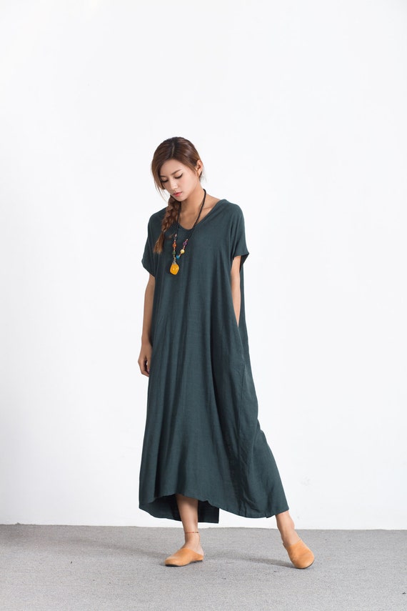 Women's linen maxi dress loose linen cotton kaftan | Etsy