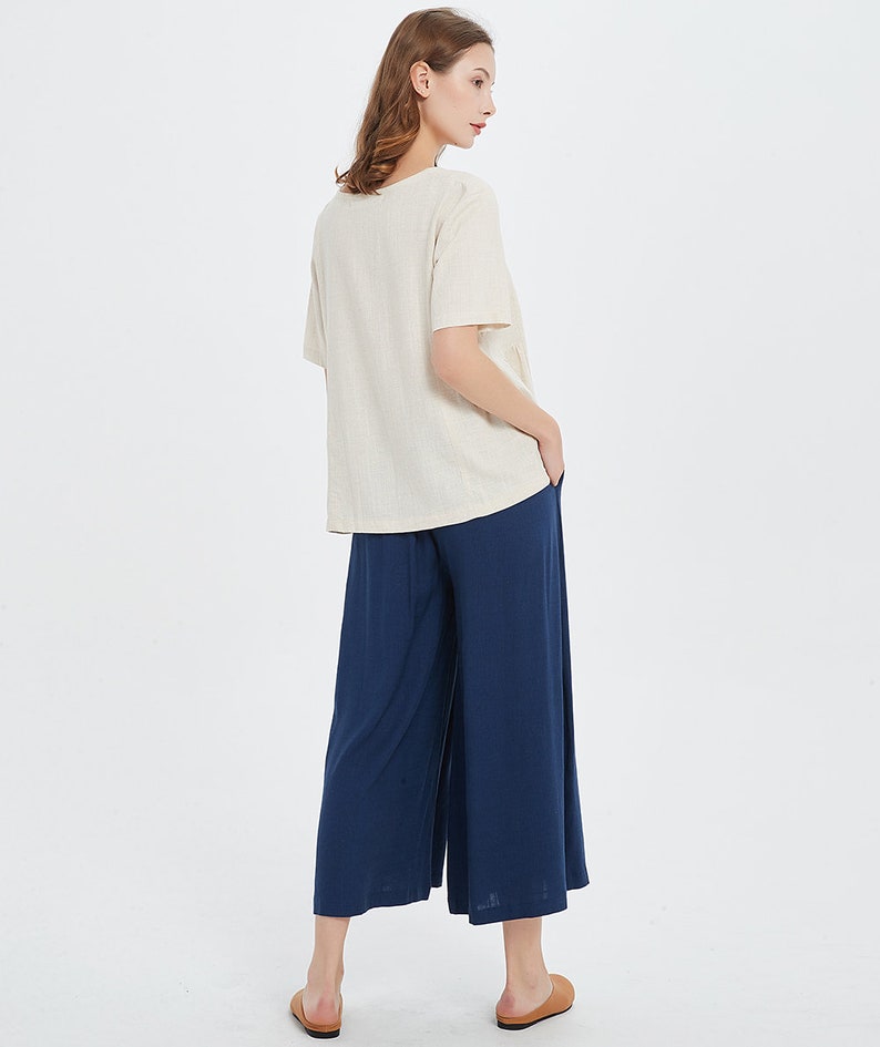 Women trousers wide leg loose soft casual loose Large Size Trousers customized Plus Size pants linen trousers casual loose pants A117 image 4