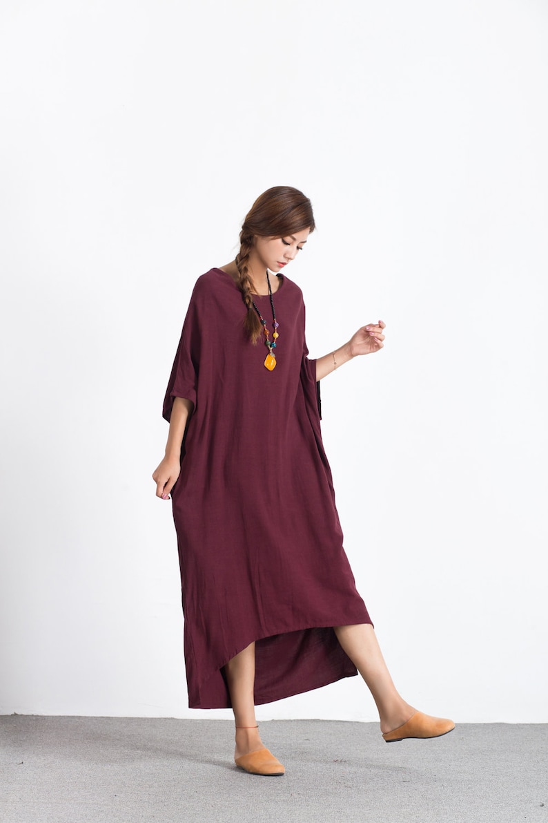 Bat sleeves Women/'s linen maxi dress oversize bridesmaid dress asymmetry linen caftan summer linen large size dress plus size clothing A64