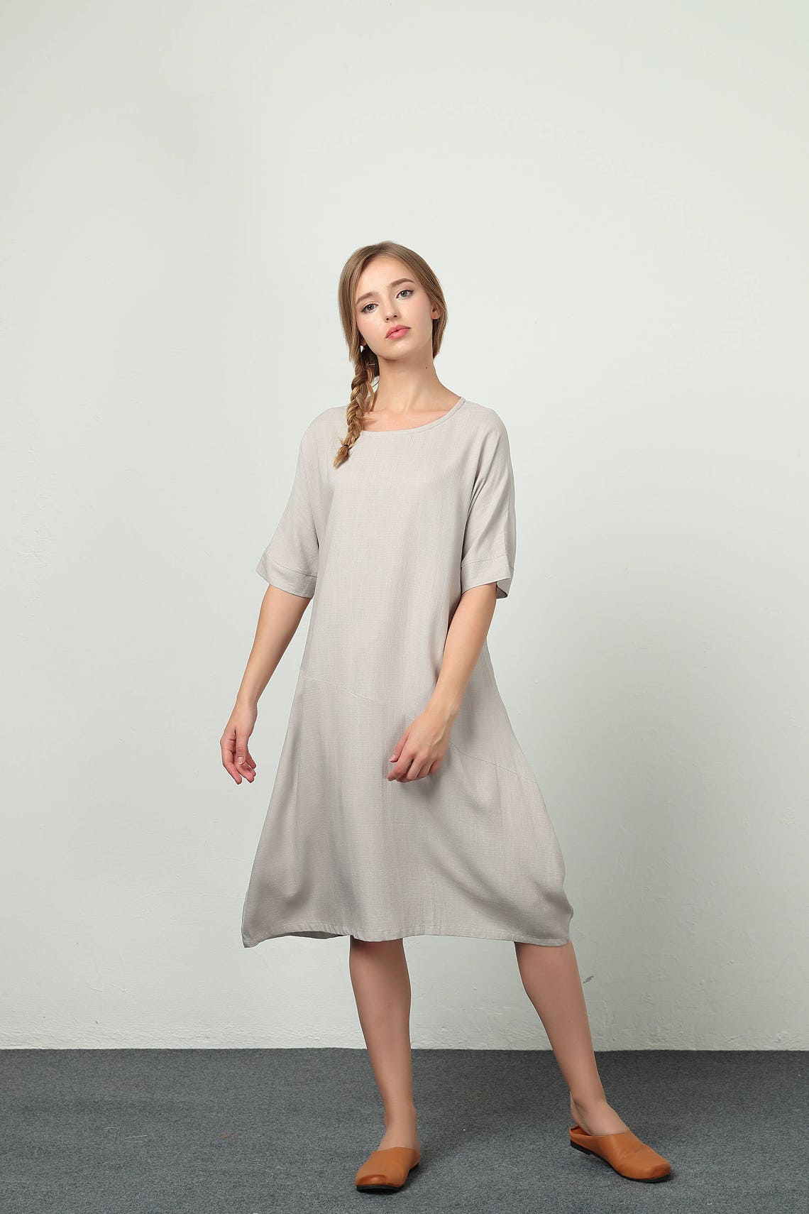 Women's linen dress Short Sleeves Summer Midi Dresses Etsy