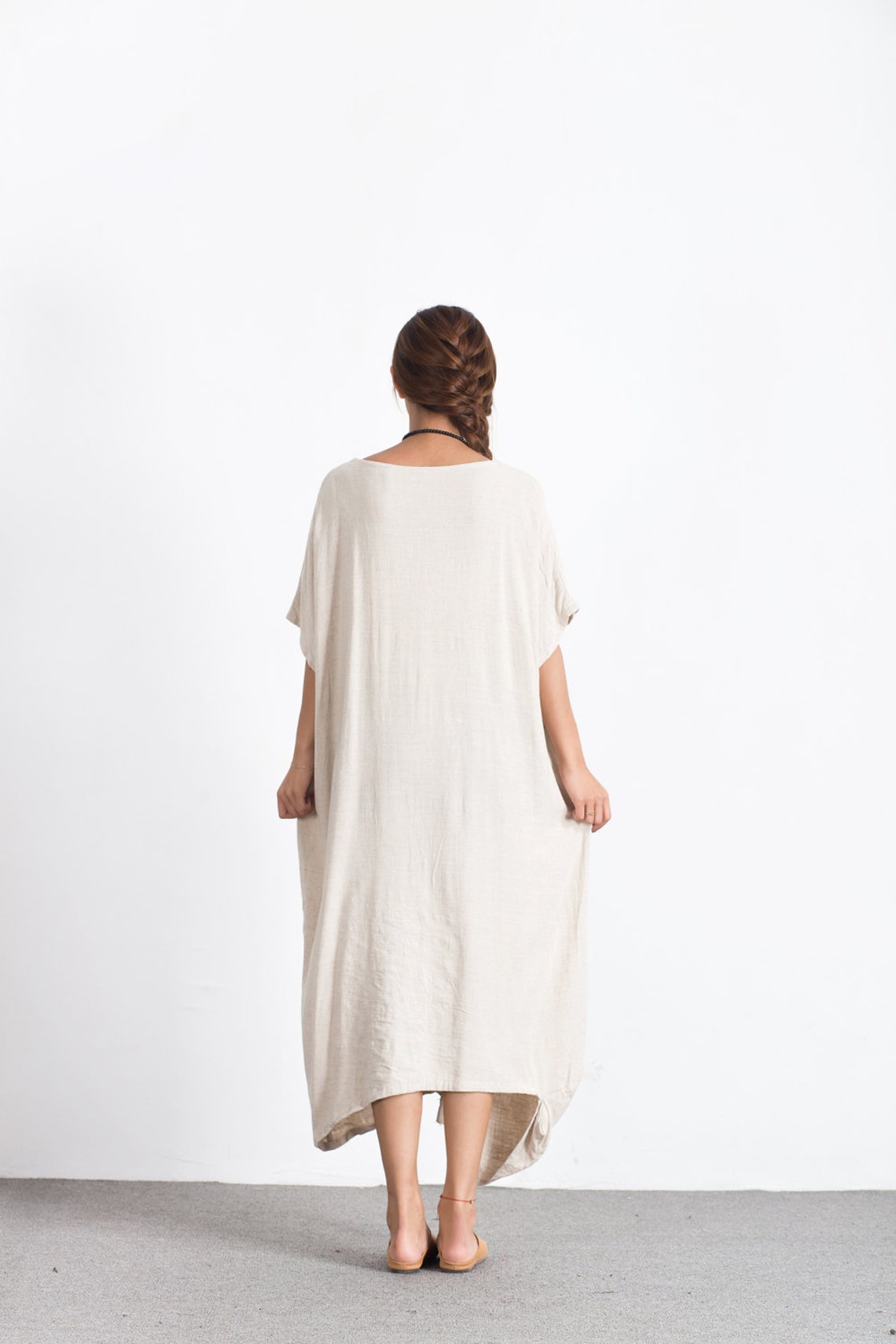 Linen Dresses With Pockets Women Short Sleeve V Neck Maxi Etsy