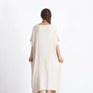 Women linen dresses linen kaftan dress short sleeves linen tunic dress spring oversize loose fitting dress plus size clothing boho dress A83 image 6