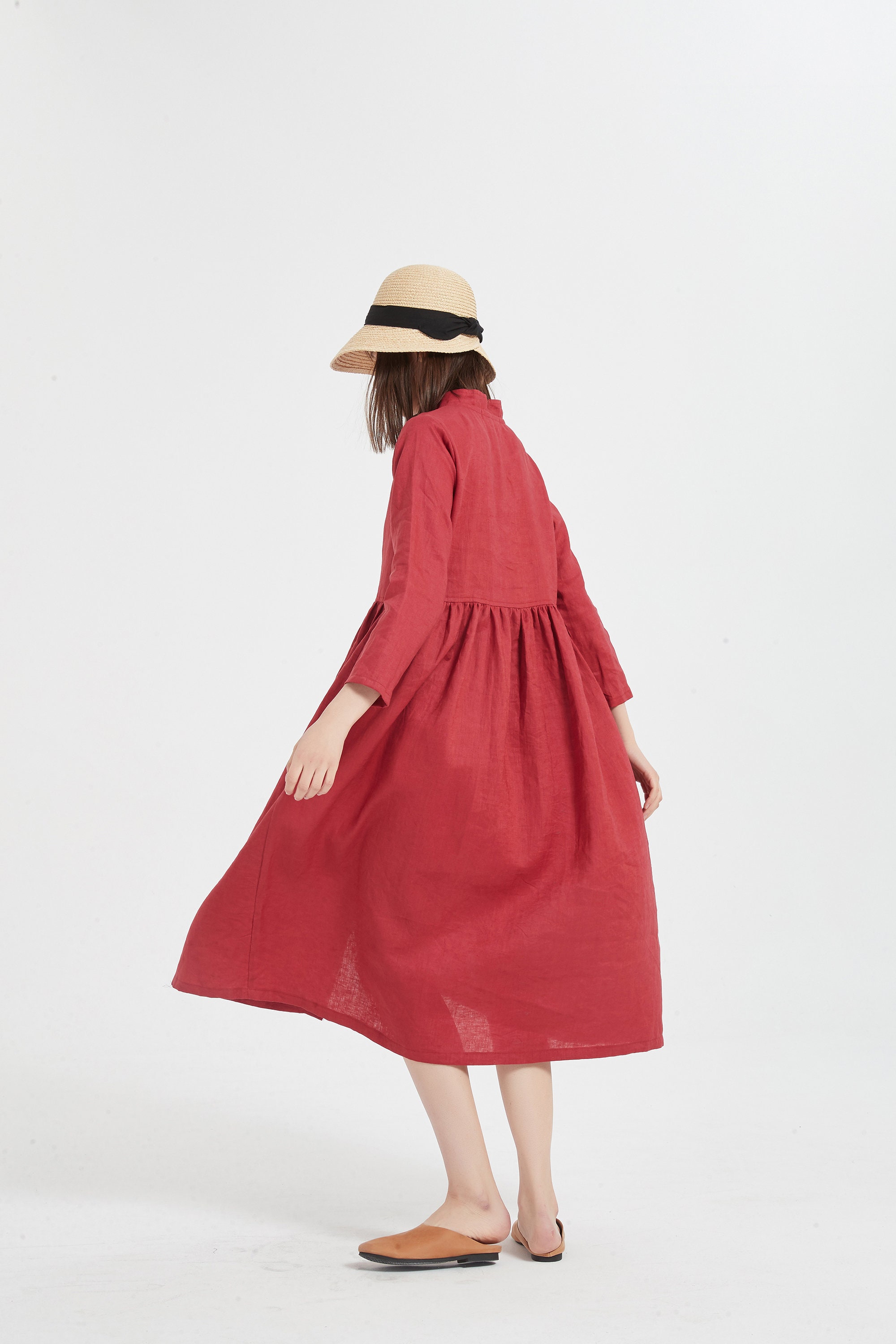 Women's Linen Dress Long Sleeve Midi Dresses Loose Casual Etsy